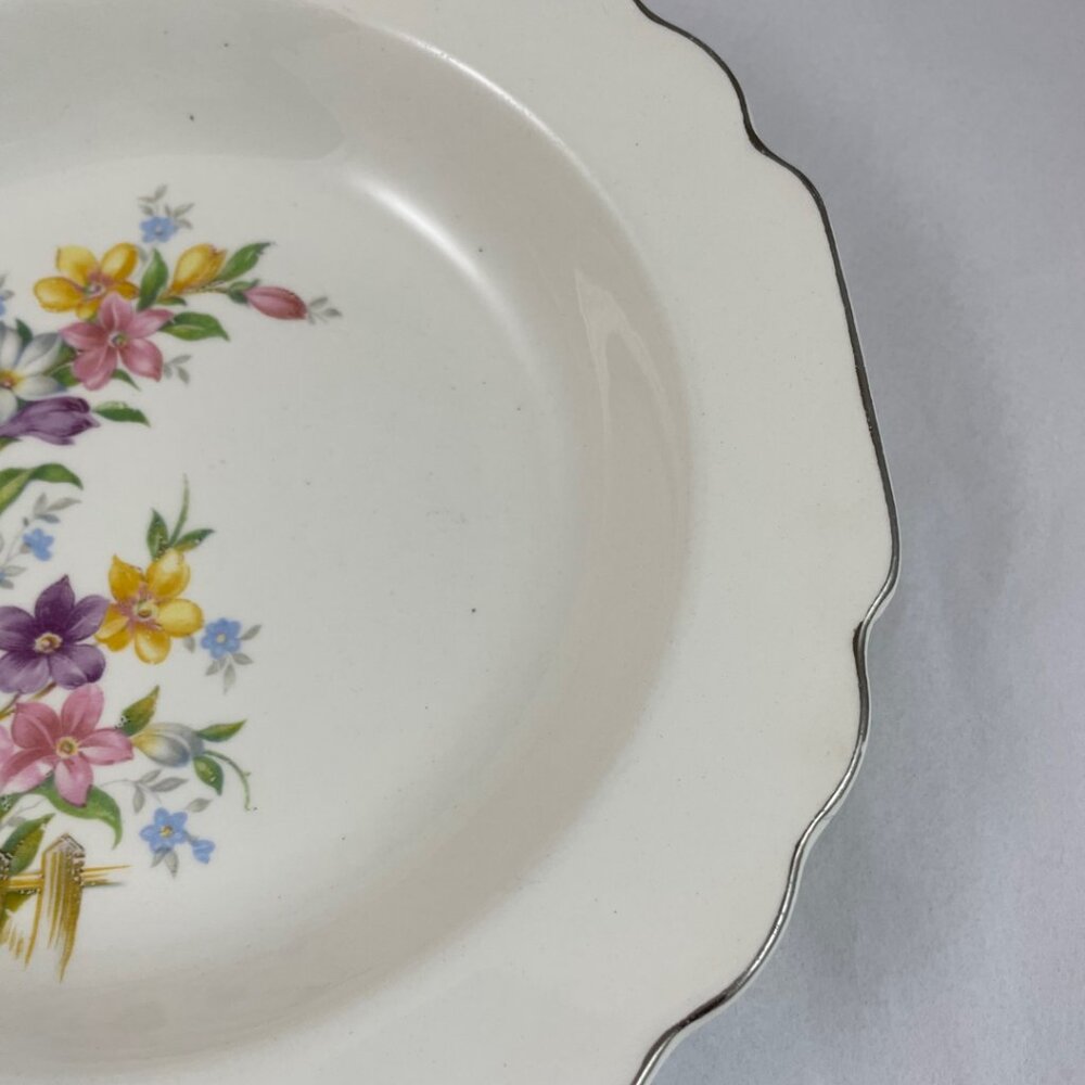W.S. George Lido Canarytone Soup Bowl–Springtime Fence Floral USA 1970s Vintage - Picture 4 of 6